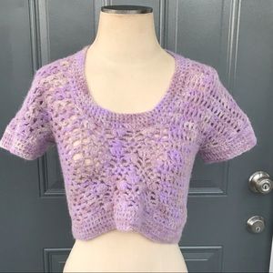 Anthropologie Augden Crochet Crop Alpaca Sweater